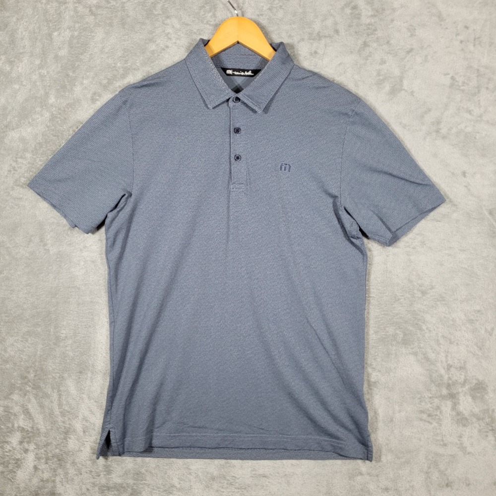 Travis Mathew Polo Mens M Blue Textured Pima Cotton Short Sleeve Golf Shirt